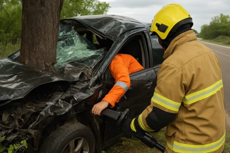 Condutora bate em árvore e fica presa a ferragens entre DF e Unaí